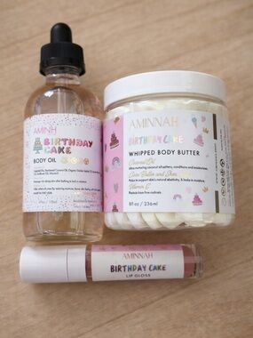 AMINNAH “Birthday Cake” Luxury Body Set 🍰✨ (3-Piece Bundle)